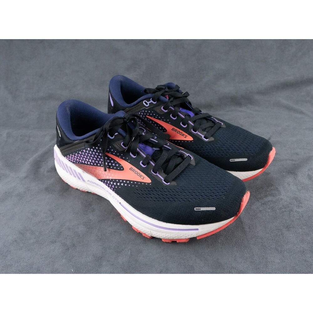 Brooks Adrenaline GTS 22 Running Shoes Womens 8 B Black Blue Purple Sneakers